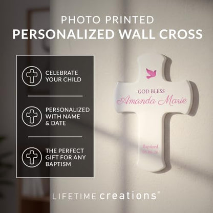 Baptism Wall Cross Personalized, Baptism Gifts for Baby Girl, 9 Inch - color: Pink