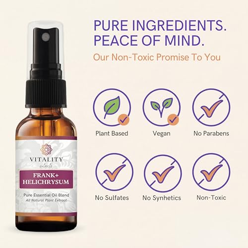 Vitality Extracts Frank+ Helichrysum Essential Oil Blend - 30ml Spray Bottle, Frankincense Boswellia Seratta, Aromatherapy, Soft Skin, Relief from Daily Aches & Soreness, Natural - size: 1.01 Fl Oz (Pack of 1)