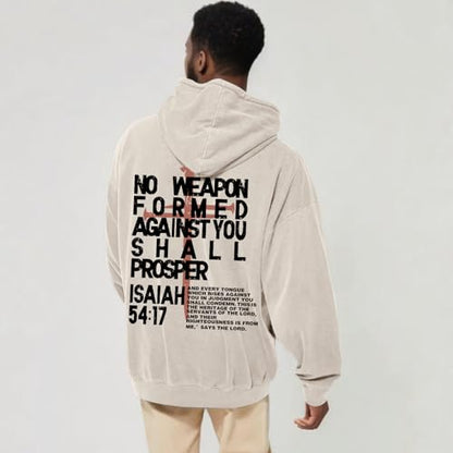 Christian Hoodies Men Jesus No Weapon Formed Against You Sweatshirts Faith God Oversized Acid Wash Graphic Pullover - color: Apricot, size: X-Large