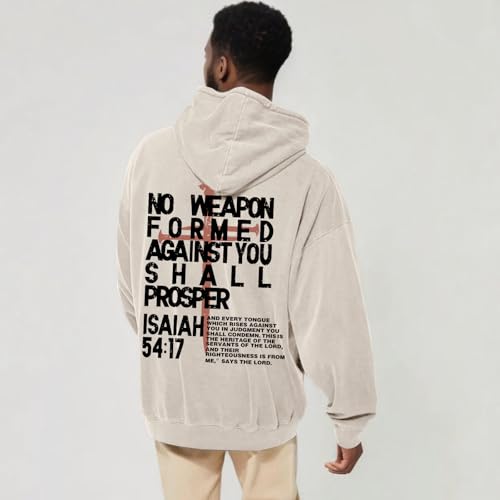 Christian Hoodies Men Jesus No Weapon Formed Against You Sweatshirts Faith God Oversized Acid Wash Graphic Pullover - color: Apricot, size: Medium