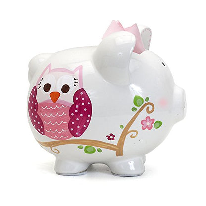 Child to Cherish Ceramic Piggy Bank for Girls, Pink Dotted Owl - color: Pink Dotted Owl