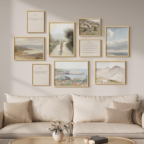 Framed Neutral Vintage Christian Gallery Wall Art for Living Room, Set of 9 - color: Vintage, size: 11"Wx14"H x 3Pcs 12"Wx16"H x 2Pcs 8"Wx10"H x 4Pcs