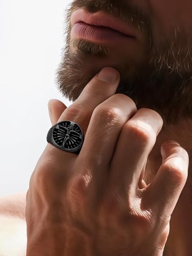Christian Cross Rings for Men - Stainless Steel Jesus Jewelry with Celtic Knot Sides (Gold/Black/Silver) - Catholic Religious Gift, Size 7-13 - color: K: Black-Cross