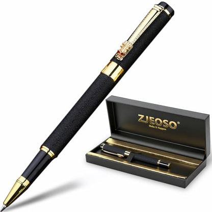 Nice pens for writing | Nice Rollerball Pens with Dragon Design, Elegant Gift Pen,for Men & Women Office & Signature Writing Pen, Refillable Black Ink Business Pen (Black) - color: Black