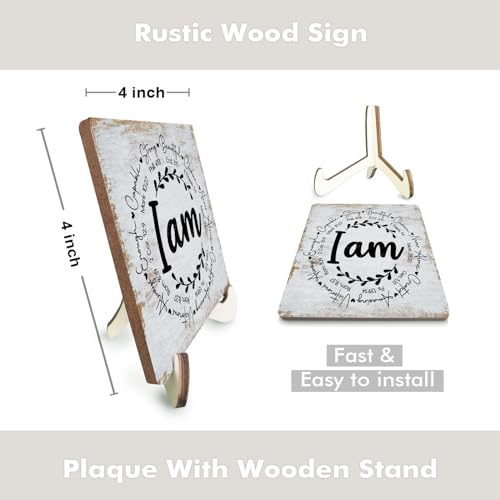 Inspirational Sign Rustic Desk Decor Decorative Christian Encouragement Religious Bible Verse Faith Decoration for Home Farmhouse Office Bathroom Table Shelf Counter Tiered Tray Plaque with Wood Stand - color: multicolour0342