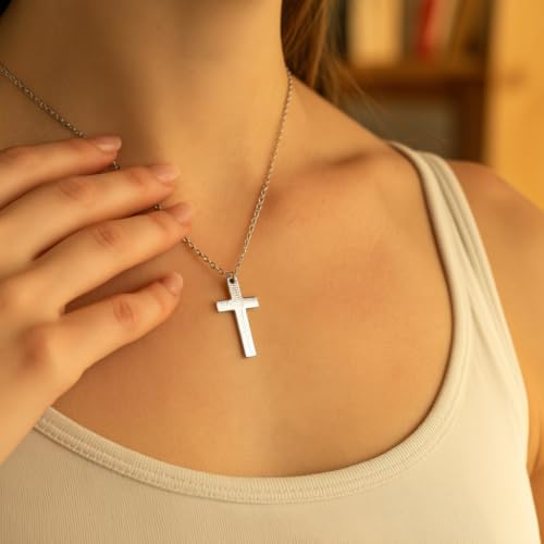 Personalized Engraved Fingerprint Cross Necklace Religious Stainless Steel Jewelry Memorized Motivate Pendant Name Message Pendants