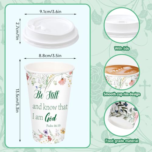 100 Pack 16 oz Disposable Cups with Lids Christian Floral - style: Christian Floral