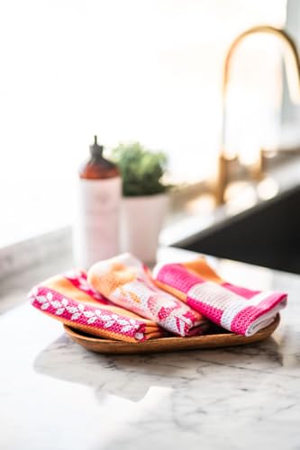 Kitchen Towels, Dish Towels for Kitchen, 3 Pc Kitchen Towel Set - color: Pink Orange