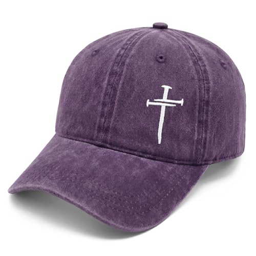 Christian Gifts for Men Women, Religious Cross Logo Embroidered Low Profile Unisex Dad Hat - color: Purple Left