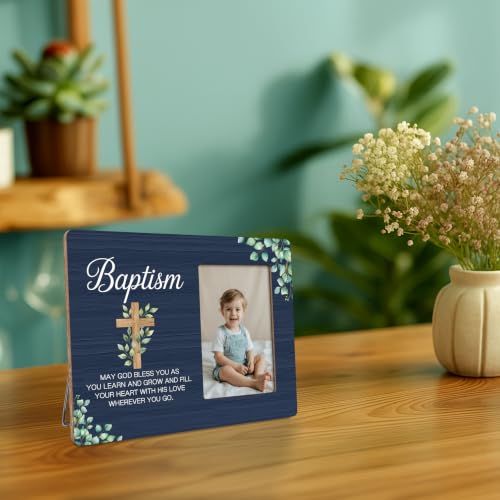 Baptism Picture Frame, Blue Floral Religious Photo Frame, Christian Gift for Baptism, Christening, 4x6 Photo - color: Blue 2