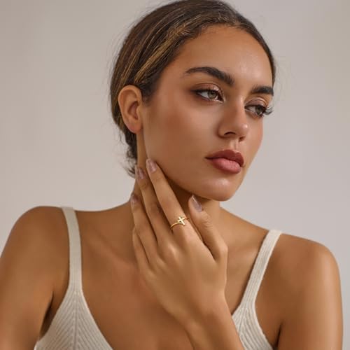 Cross Ring Women 14K Gold Plated Statement Stackable Engagement Christian - color: A-rose gold