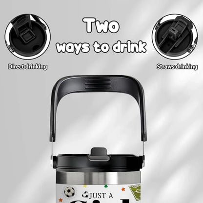 30oz Stainless Steel Insulated Tumbler with Handle, Soccer Gifts for Girls - color: Soccer1