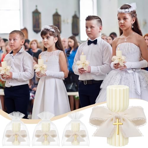 Conelist 12 Pcs Baptism Catholic First Communion Candles with Bow and Cross