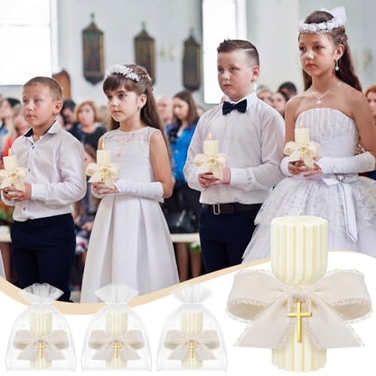 Conelist 12 Pcs Baptism Catholic First Communion Candles with Bow and Cross