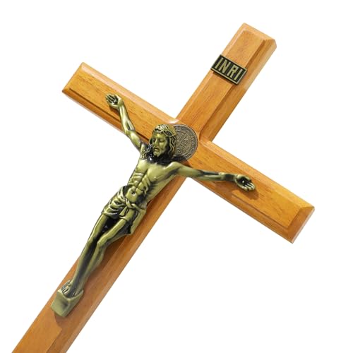 KOMI 15 Inch Large Wooden Crucifix Wall Cross for Home Decor - color: Light Brown-15 Inch