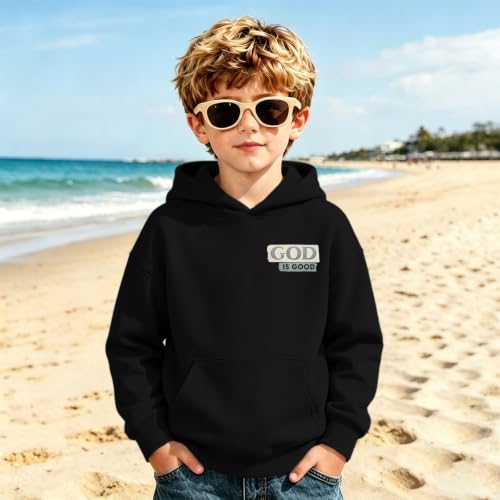 Fkatuzi Christian Graphic Hoodies For Boys Jesus God Is Good Hoodie Kids Faith Verse Bible God Religious Beach Pullover Tops - color: Black, size: 7-8 Years