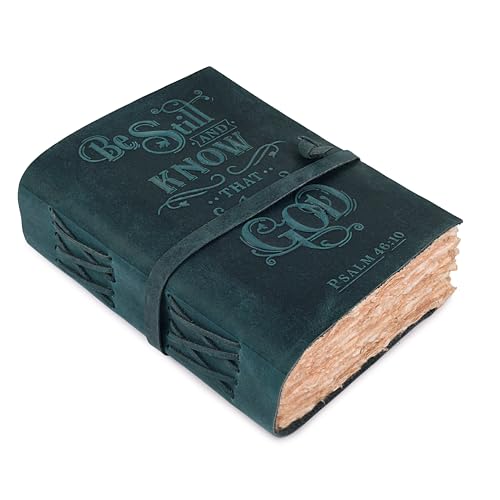 LEATHER VILLAGE Bible Verse Journal Be Still Verse, Navy Blue 8x6. - color: Blue, size: 8 inches X 6 inches