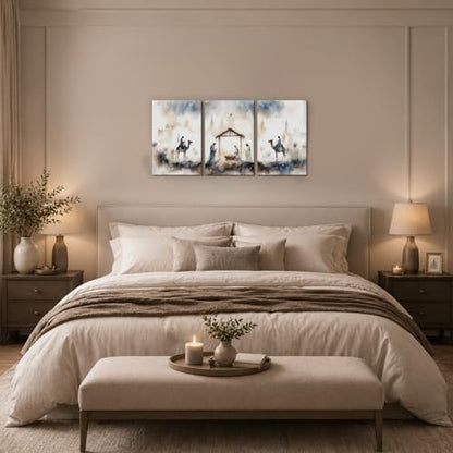 HCJWCXD Religious Wall Art Set of 3 Nativity Scene Canvas Prints 16x24Inch - color: Blue-gray, size: 16x24 Inches