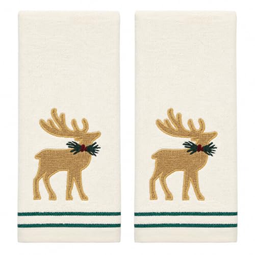 Christmas White Guest Hand Bathroom Towels Elegant Winter Reindeer, 16x26" - color: Burlap Deer