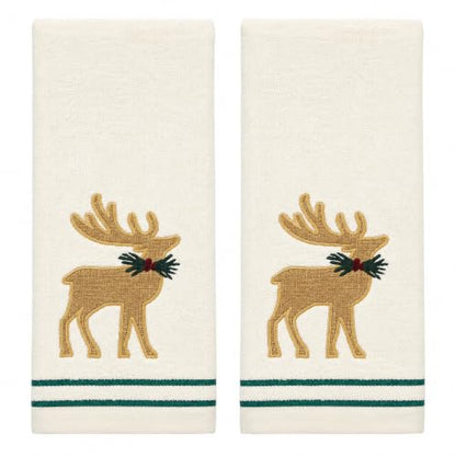 Christmas White Guest Hand Bathroom Towels Elegant Winter Reindeer, 16x26" - color: Burlap Deer