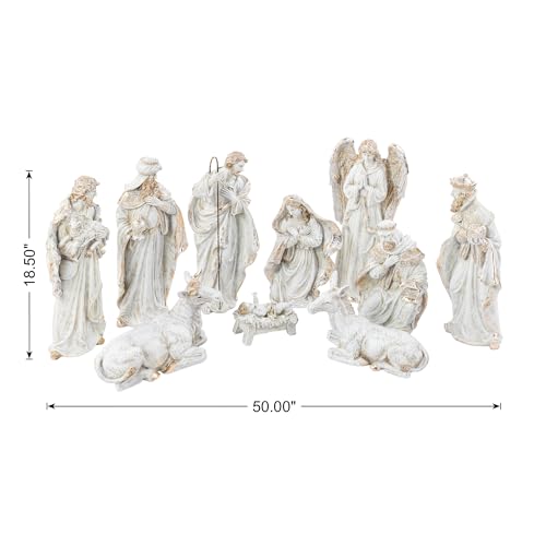 Glitzhome Nativity Set for Christmas Indoor Decorations, 10-Piece Large White Nativity Figurines Sets 18.5" x 50", Resin Tabletop Scenes Figures Xmas Collectibles Figurine Statue Holiday Decor - color: Ivory Gold