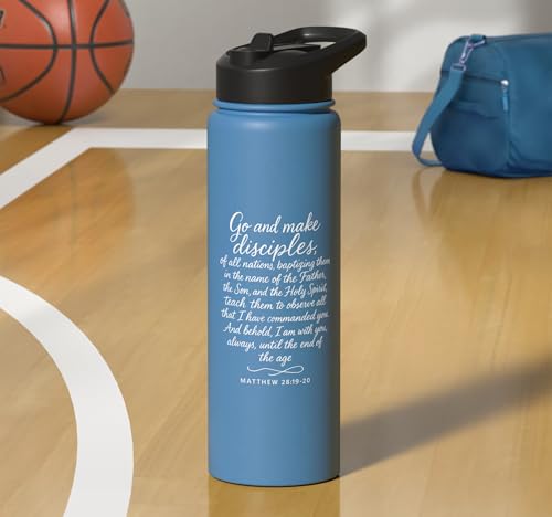 Go Make Disciples Matthew 28: 19 20 Bible Verse Scripture Stainless Steel Insulated Water Bottle - color: Light Blue