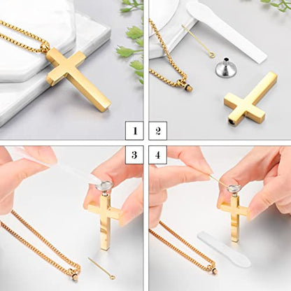Dletay Cremation Necklace for Ashes Stainless Steel Cross Pendant Urn Necklace Memorial Keepsake Jewelry for Men Women - color: Gold