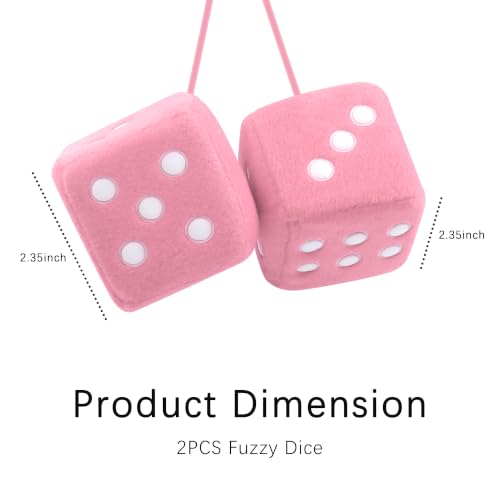 Stylish Fuzzy Dice for Car Hanging Ornament,Funny Plush Dice Rear View Mirror Accessories,Car Accessories Interior Cute Mirror Hanging Accessories (Pink) - color: Pink