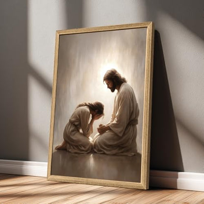FASWQ Wood Framed Jesus Comforting Woman Christian Wall Art 24x36 in - color: JesusConfession(Wood), size: 36"L x 24"W