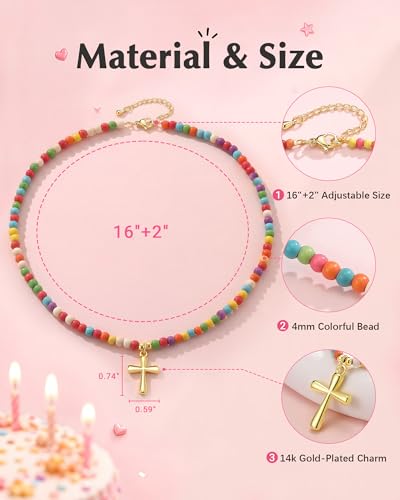 PINKDODO Colorful Bead Cross Necklace Happy 8th 9th 10th Birthday Gifts - style: 7th birthday