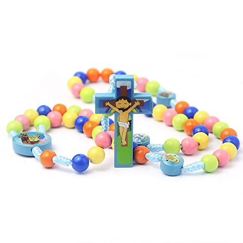 COLORFUL BLING Natural Wooden Catholic Rosaries Wood Crucifix Prayer Beads Pendant Necklace Prayer Jesus Religious Cross Rosary Necklace Handmade Jewelry - color: colorful