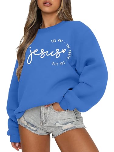 MOUSYA Christian Sweatshirts for Women God Shirts Jesus Graphic Pullover - color: Blue-a, size: Large
