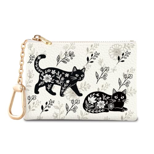 Cat Floral Keychain Coin Purse for Women, Small Change Pouch - color: Cat Flower