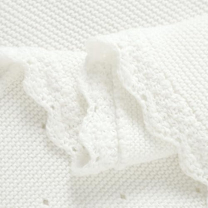 mimixiong Baby Christening Blanket Cotton Soft Knit with Stitching Cross - color: White