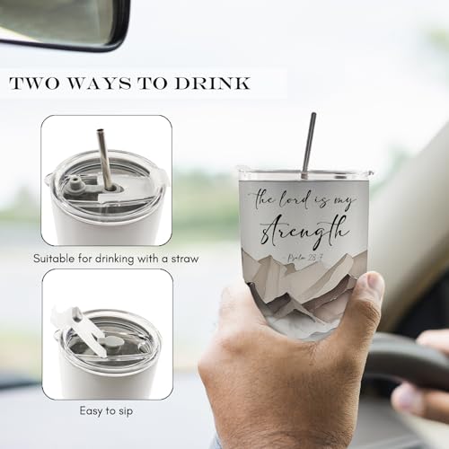 Christian 20oz Travel Coffee Mug Tumbler, Christian Gifts for Women Men, the Lord Is My Strength Bible Verse Mountain Landscape Stainless Steel Tumbler with Lid and Straw - color: strength