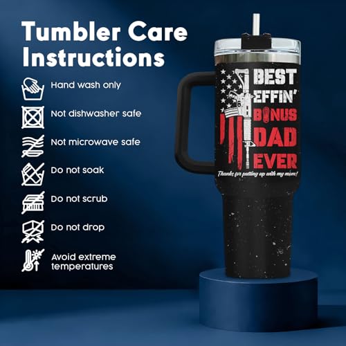 34HD Bonus Dad Best Step Ever Nutrition 40 oz Tumbler with Handle, Dad Gift - color: Best Bonus Dad Ever
