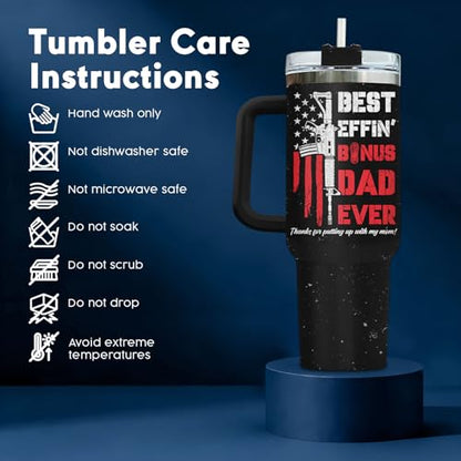 34HD Bonus Dad Best Step Ever Nutrition 40 oz Tumbler with Handle, Dad Gift - color: Best Bonus Dad Ever