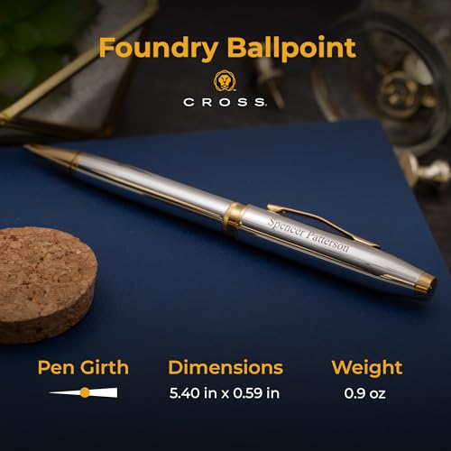 Cross Foundry Personalized Ballpoint Pen in Medalist Chrome with Gold Trim - color: Medalist