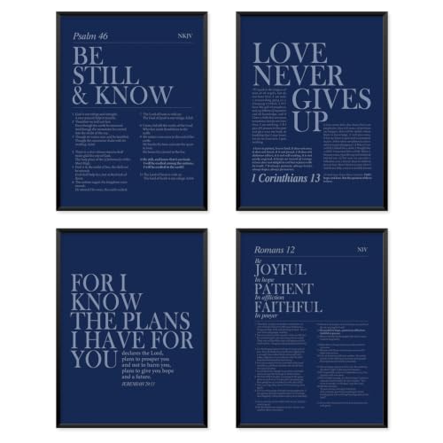 Locomiss Christian Wall Art Decor, Navy Blue Modern Bible Verse Prints - color: Navy Blue, size: 12x16 Inches