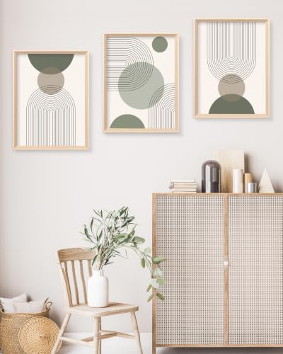 HesenDot Abstract Sage Green High Framed Wood Wall Art Set of 3, 12x16IN - color: High Frame Sage Green