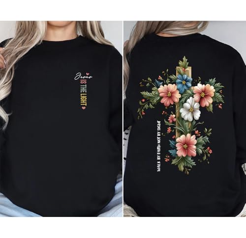 Faith Cross Christian T-Shirt with Boho Floral Cross Print Short Sleeve Casual Graphic Tee for Women - color: Black1, size: Small