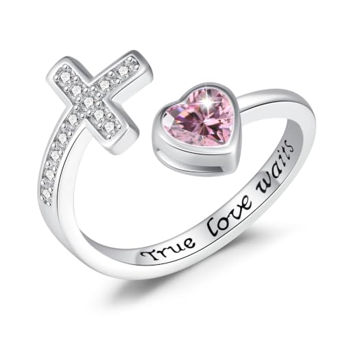 S925 Sterling Silver Birthstone Purity Ring For Women Cross Ring For Women Adjustable Ring - color: 10-October
