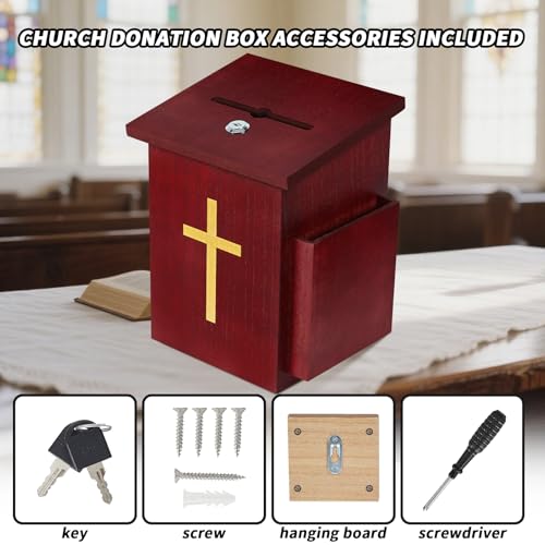 Offering Boxes for Church, Prayer Request Box with Slot and Lock - Wood Gold Cross Collection Fundraising Box Donation Charity Church Tithes - color: Dark Mahogany-1