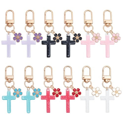 Cross Keychains Bulk Easter Christian Baptism Party Favors Easter Bible Car Keychain Key Chain Faith Cross - color: 6 Colors