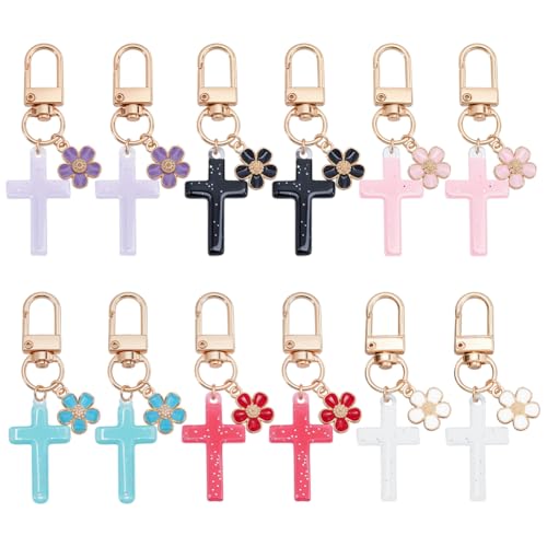 Cross Keychains Bulk Easter Christian Baptism Party Favors Easter Bible Car Keychain Key Chain Faith Cross - color: 6 Colors