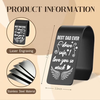 Vivopisew Best Dad Ever Car Visor Clip, Engraved Stainless Steel Drive Safe Gift From Son Daughter, Love You So Much Family Appreciation, Dad Driving Daily Protection Gift VVA356 - color: Black-Best Dad Ever Car Visor Clip