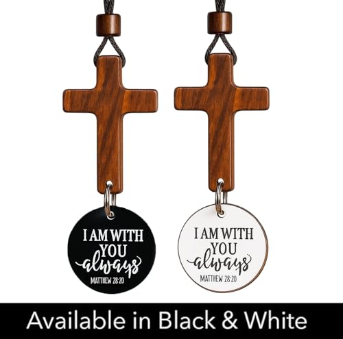 Daily Bible Verse Rearview Mirror Cross Ornament – Daily Scripture Car Charm Hanging Cross for Car with “I Am with You Always” Medallion (White) - color: White