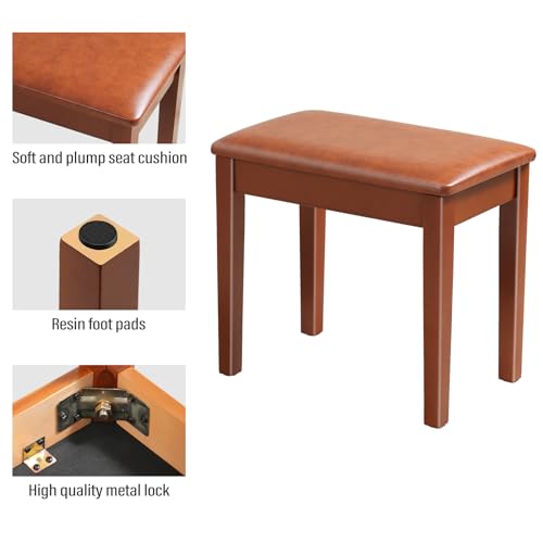 AODSK Piano Stool, Solid Wood Frame, Padded Cushion, 13.21"x21"x18.2" - color: Brown, size: 13.21"x21"x18.2"Inches