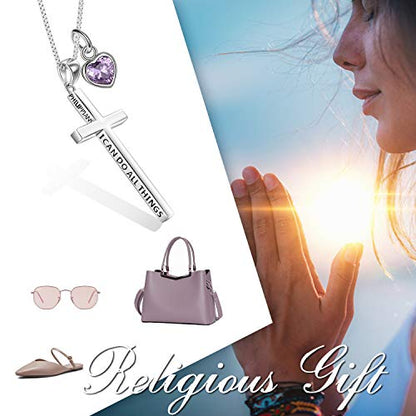 POPLYKE Cross Necklace 925 Sterling Silver Philippians 4:13 I Can Do All The Things Inspirational Necklace Gifts for Women Men 20+2'' - color: silver-06 June