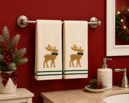 Christmas White Guest Hand Bathroom Towels Elegant Winter Reindeer, 16x26" - color: Burlap Deer